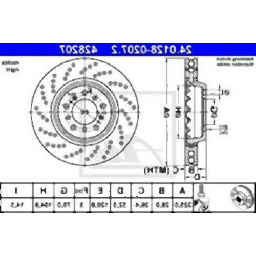 BMW E46 M3 Disco de freno delantero derecho 34112282802 ATE
